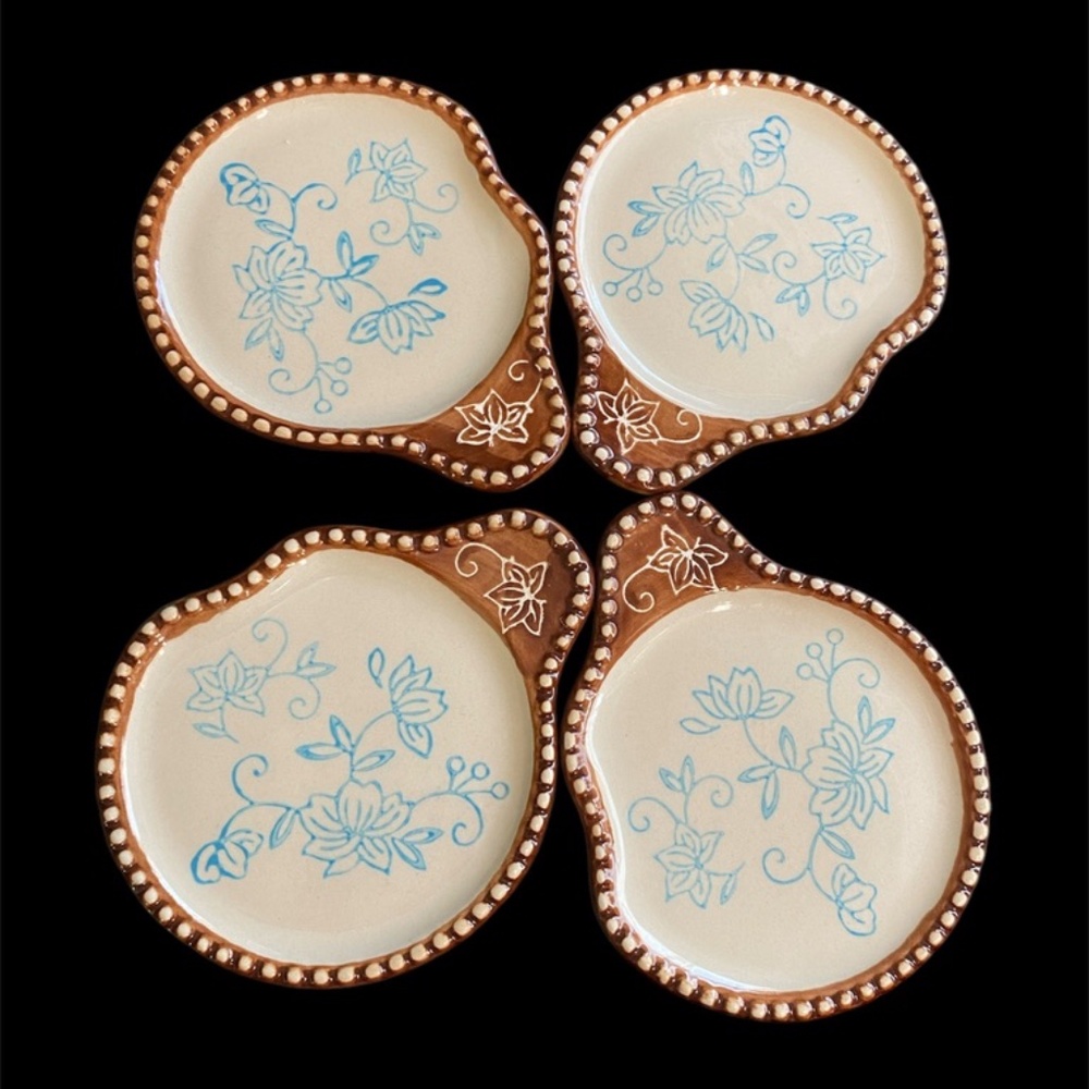 VTG 4-Piece Temptations Tara Floral Lace Coaster Coffee Tea Lid Set Hand Painted